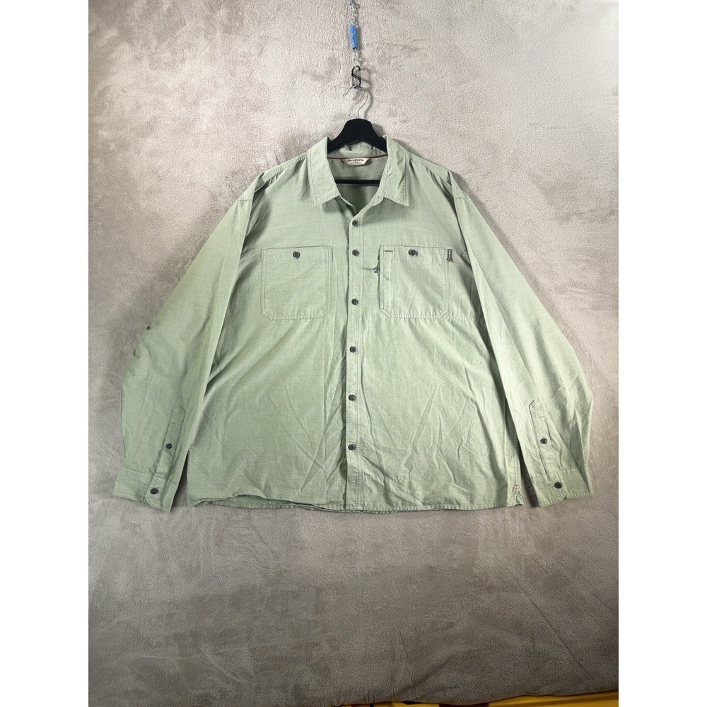 Simms Technical Fishing Button Down Shirt Mens XXL Green Long Sleeve Outdoor